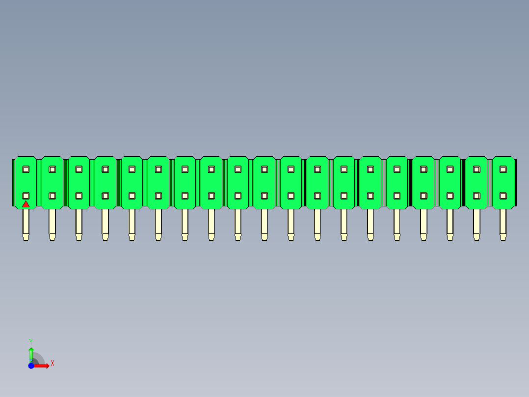 彩色公排针 100mil 2.54mm 系列-DS1022_green_2x19p_100mil_TypeD_rev1.0前视图