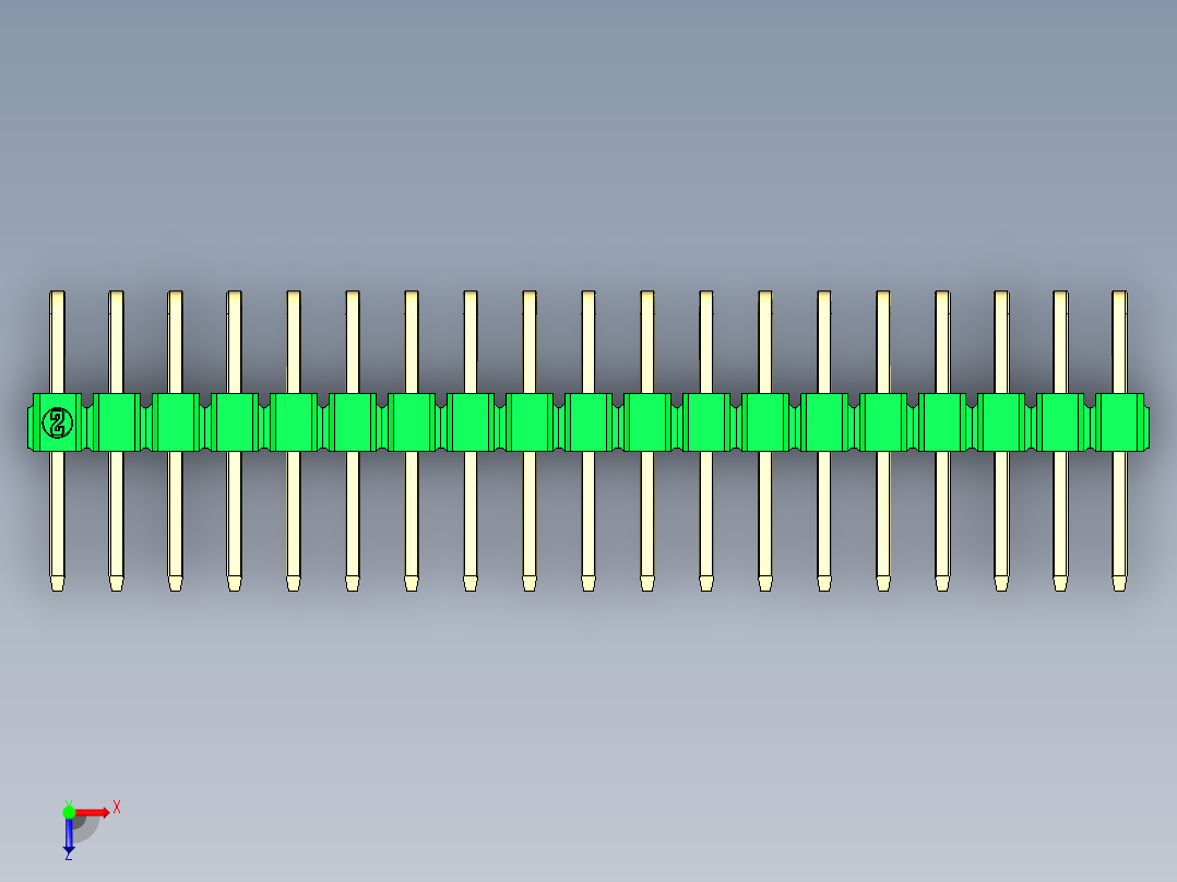彩色公排针 100mil 2.54mm 系列-DS1022_green_2x19p_100mil_TypeD_rev1.0俯视图