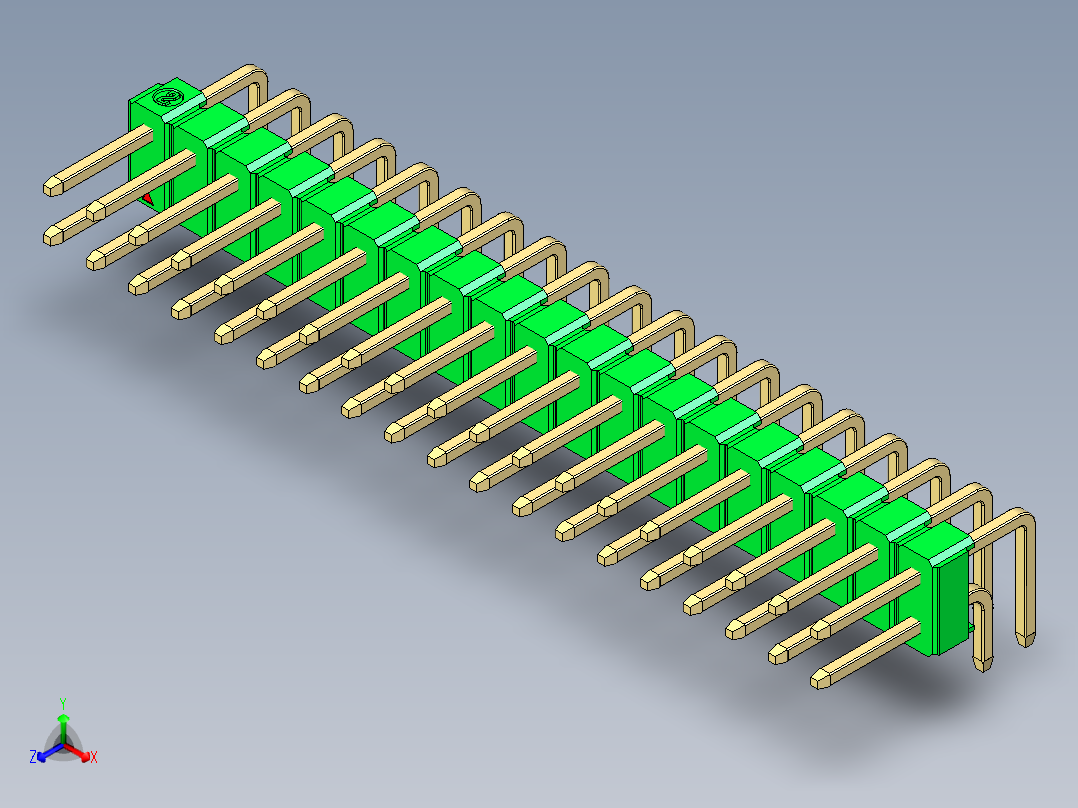 彩色公排针 100mil 2.54mm 系列-DS1022_green_2x19p_100mil_TypeD_rev1.0正等轴测图