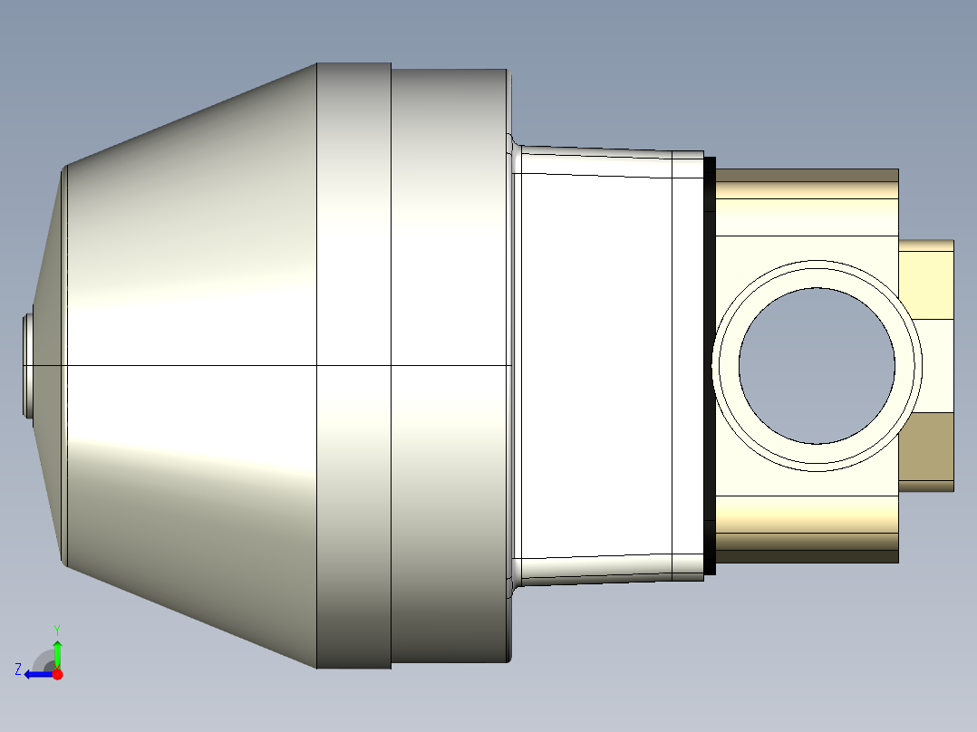 1DKMDMCP NC 气动隔膜阀，常闭，与男性的两端，公制系列PP-H右视图