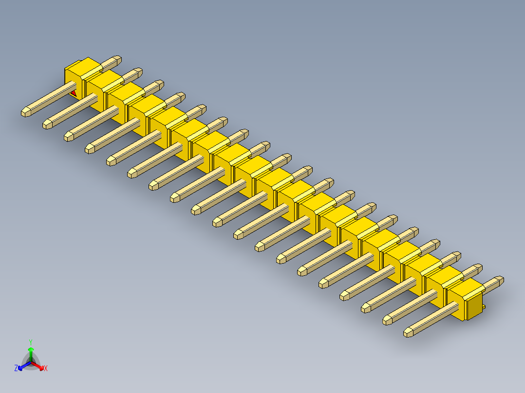 彩色公头100mil（2.54mm）系列-DS1021_yellow_1x19p_100mil_Type1_rev1.0正等轴测图