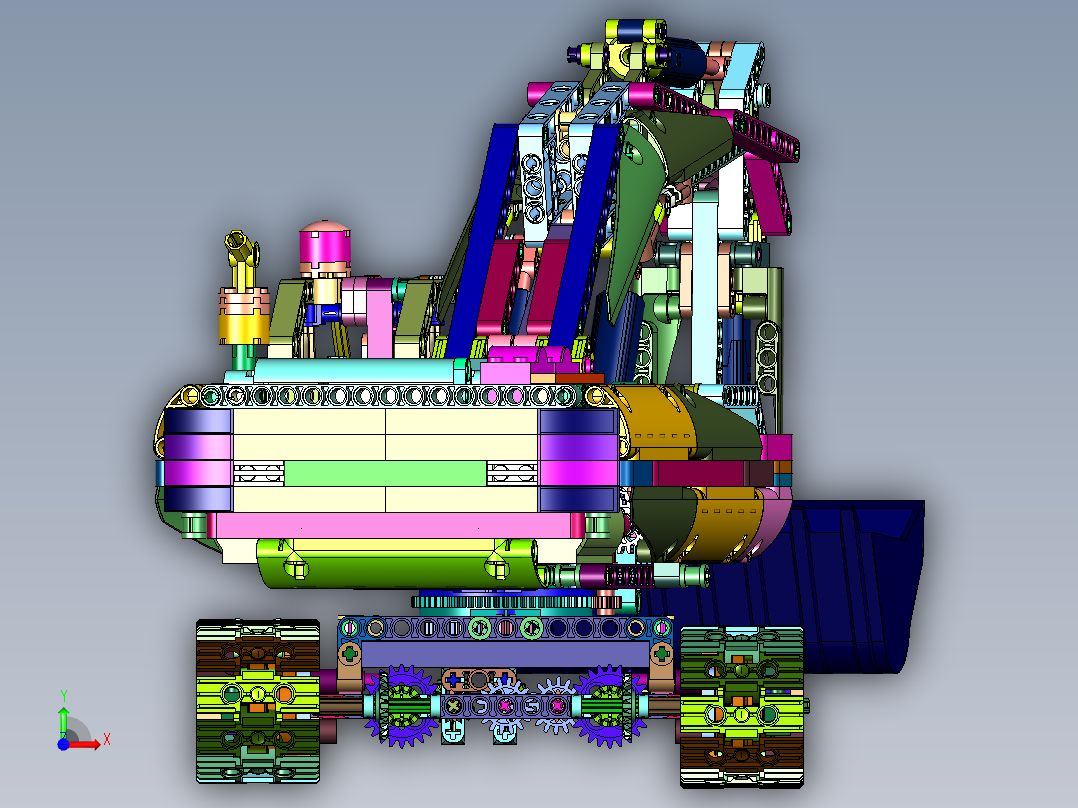 电动大号工程系列挖掘机积木玩具前视图