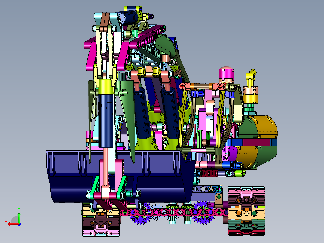 电动大号工程系列挖掘机积木玩具后视图