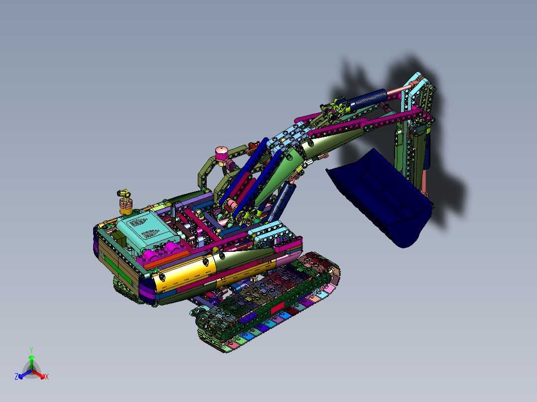 电动大号工程系列挖掘机积木玩具正等轴测图