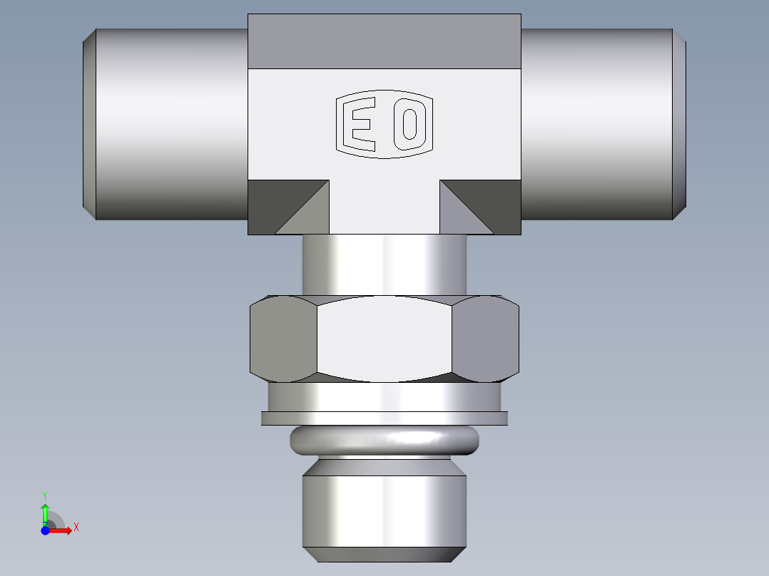 卡套式工业通用硬管接头EO_Adjustable_locknut_branch_tee_TEE06SMOROMDCF前视图