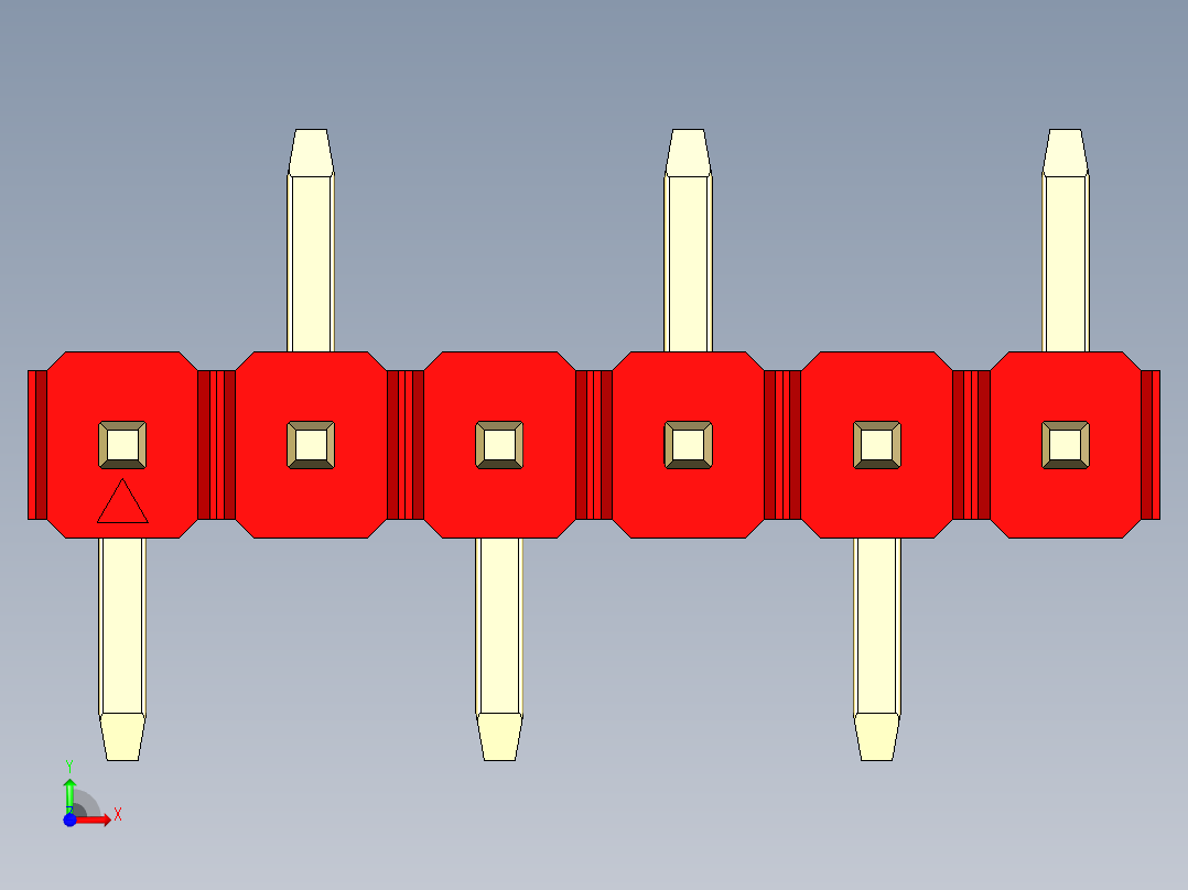 彩色公排针 100mil 2.54mm 系列-DS1022_red_06p_100mil_Type_SMT_R2_rev1.0前视图