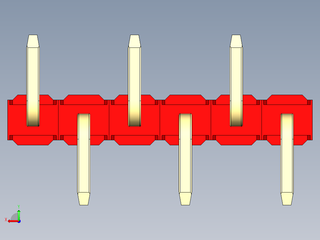 彩色公排针 100mil 2.54mm 系列-DS1022_red_06p_100mil_Type_SMT_R2_rev1.0后视图