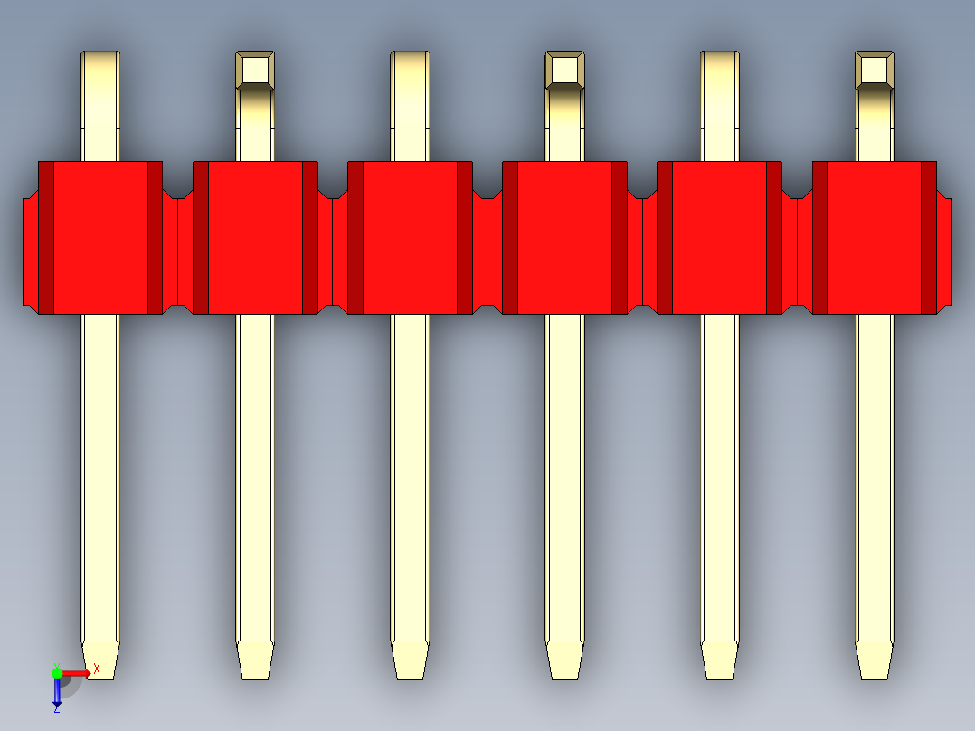 彩色公排针 100mil 2.54mm 系列-DS1022_red_06p_100mil_Type_SMT_R2_rev1.0俯视图