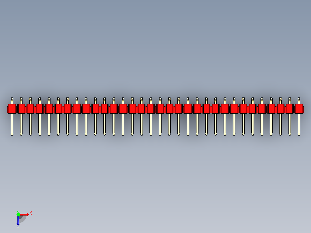 彩色公排针 100mil 2.54mm 系列-DS1022_red_64p_100mil_TypeSMT_rev1.0俯视图