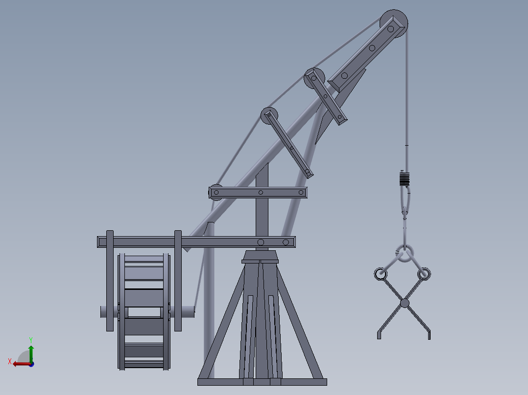 欧洲中世纪的起重机结构模型后视图