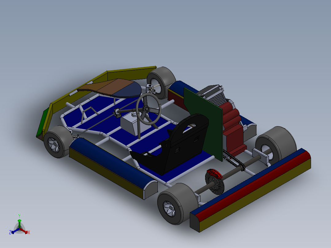 44-简易卡丁车模型3D图纸 SOLIDWORKS设计 附IGS格式正等轴测图