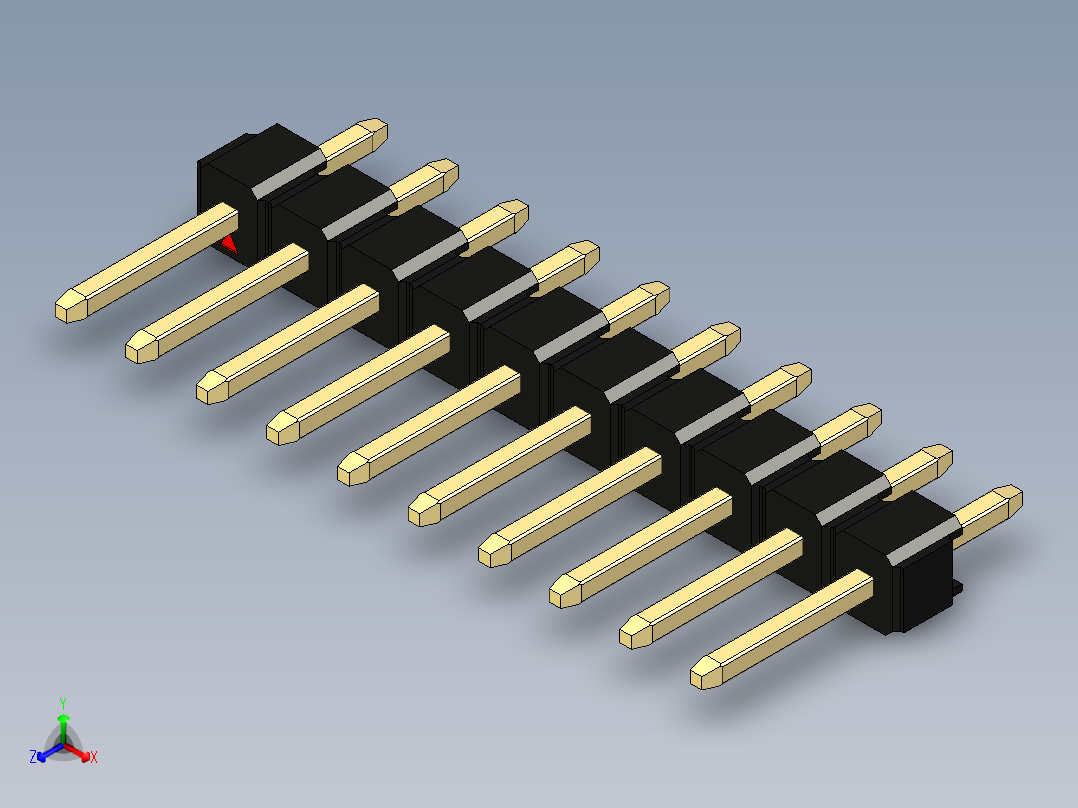彩色公头100mil（2.54mm）系列-DS1021_black_1x10p_100mil_Type1_rev1.0正等轴测图