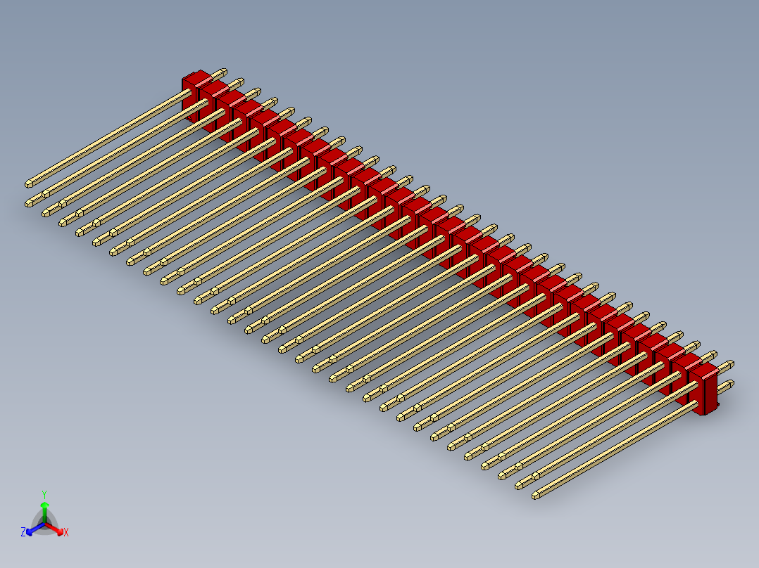 彩色公头100mil（2.54mm）系列-DS1021_red_2x31p_100mil_Type43_rev1.0正等轴测图