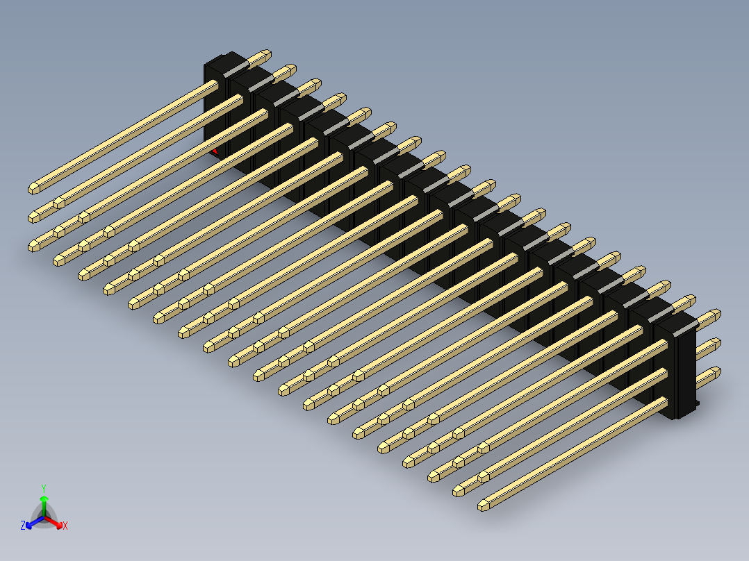 彩色公头100mil（2.54mm）系列-DS1021_black_3x19p_100mil_Type19_rev1.0正等轴测图