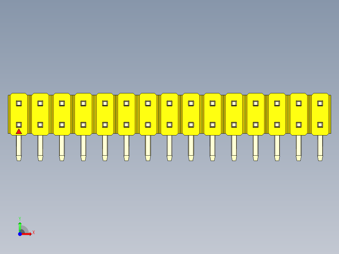 彩色公排针 100mil 2.54mm 系列-DS1022_yellow_2x15p_100mil_TypeD_rev1.0前视图
