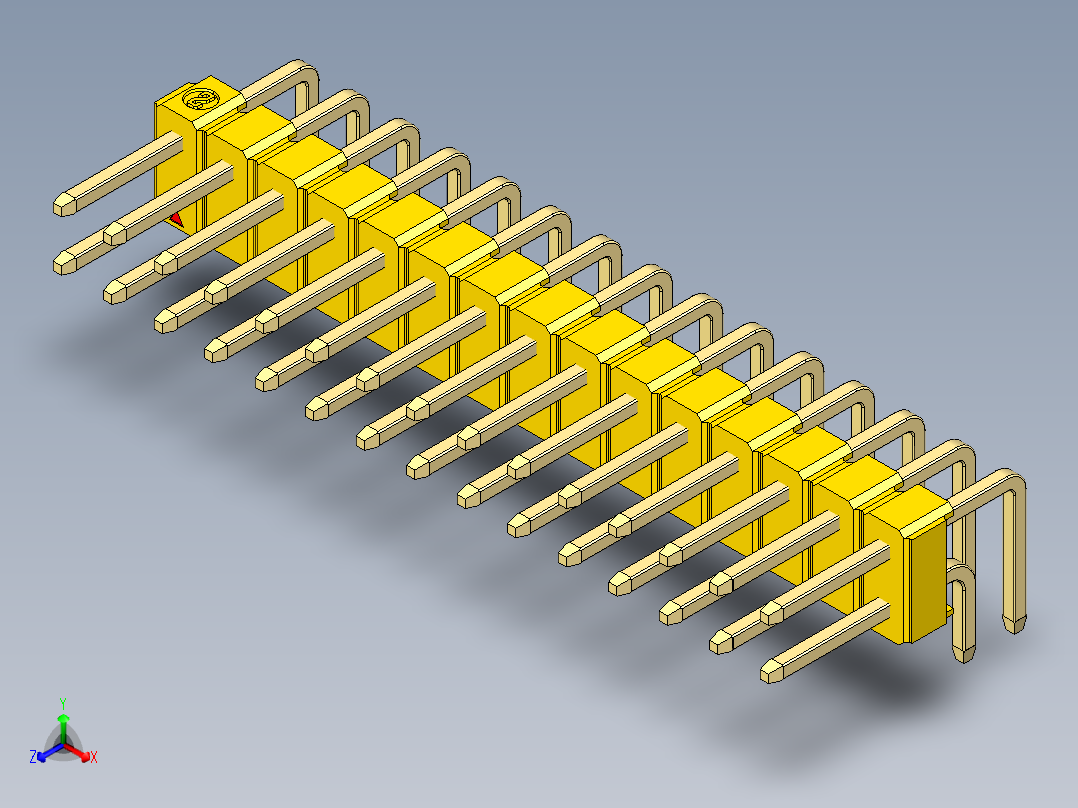 彩色公排针 100mil 2.54mm 系列-DS1022_yellow_2x15p_100mil_TypeD_rev1.0正等轴测图