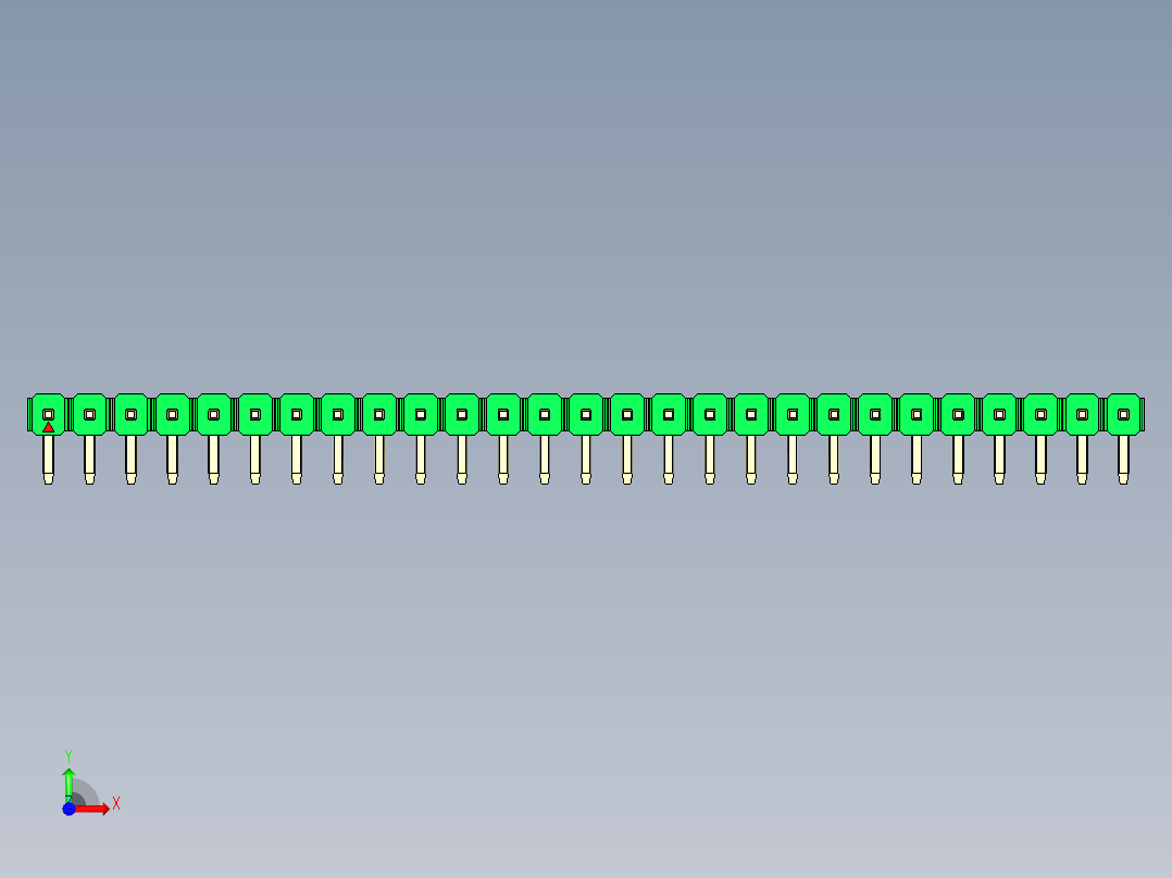 彩色公排针 100mil 2.54mm 系列-DS1022_green_1x27p_100mil_TypeD_rev1.0前视图