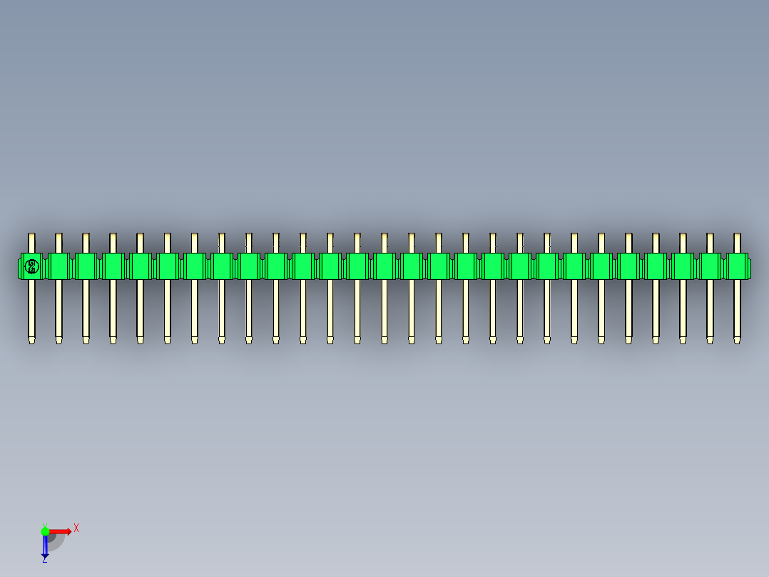 彩色公排针 100mil 2.54mm 系列-DS1022_green_1x27p_100mil_TypeD_rev1.0俯视图