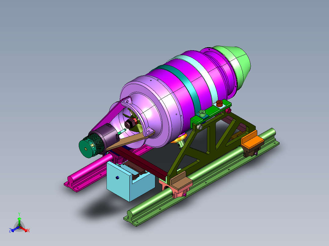 小推力级别喷气发动机试验台正等轴测图