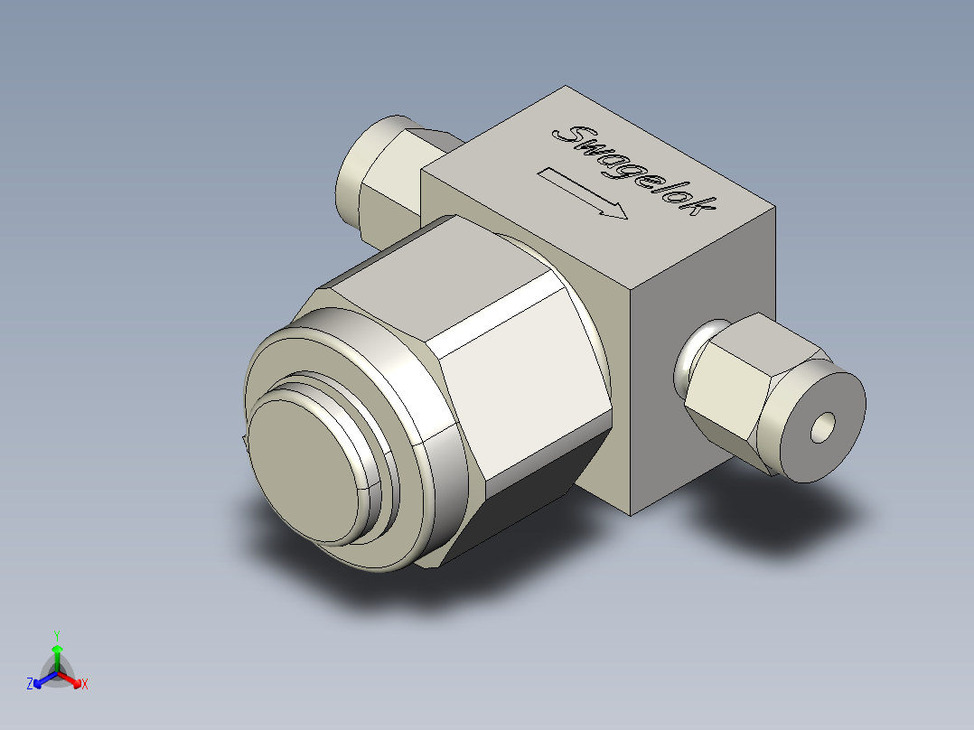 不锈钢三通颗粒过滤器，1-8英寸正等轴测图