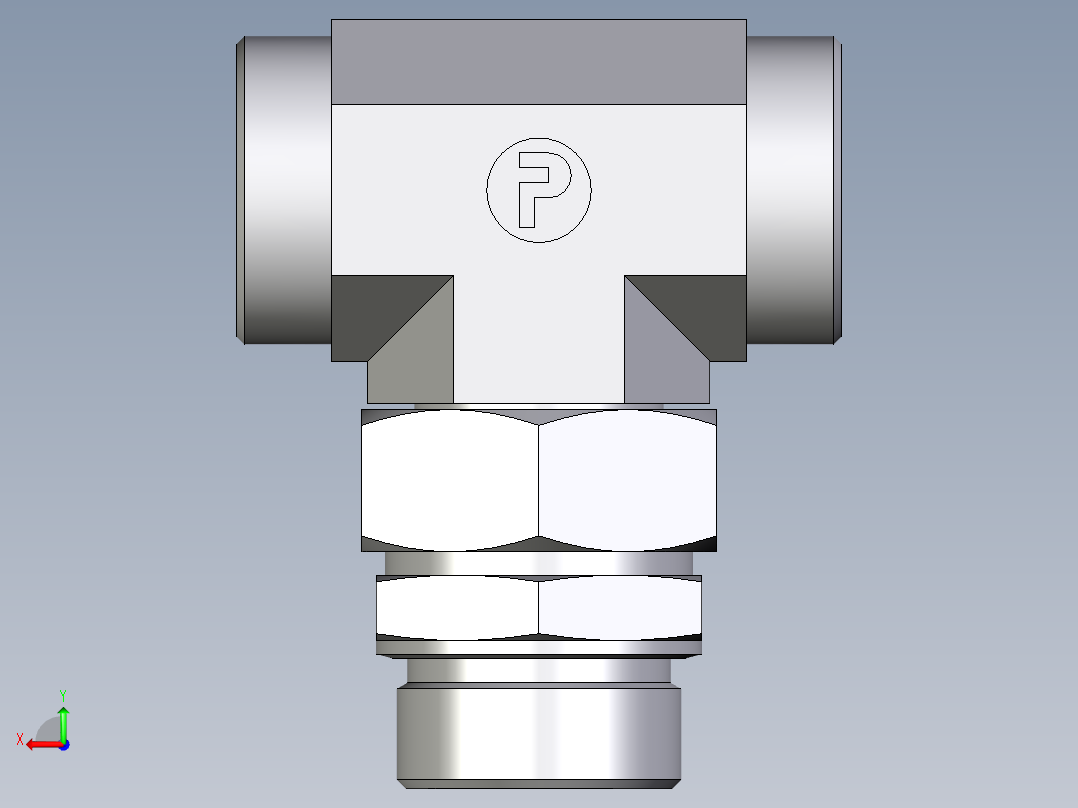 卡套式工业通用硬管接头EO_Assembled_adjustable_standpipe_branch_tee_EVT42LMOMD71后视图