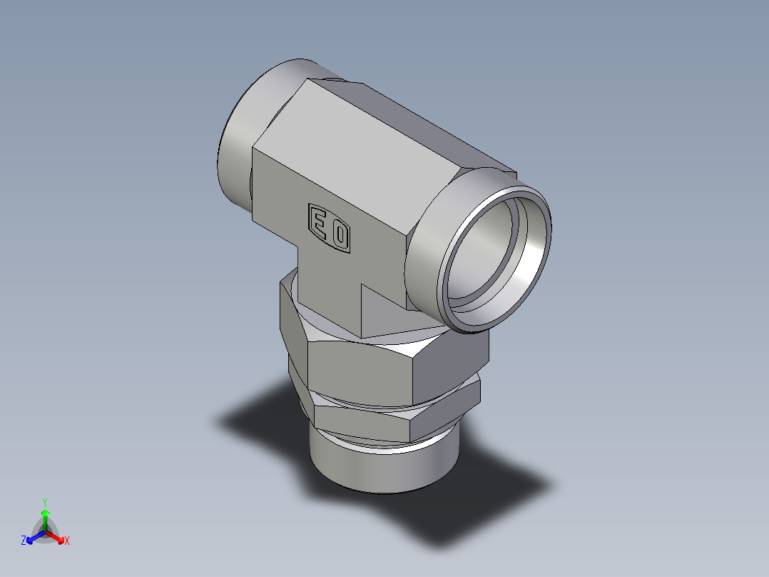 卡套式工业通用硬管接头EO_Assembled_adjustable_standpipe_branch_tee_EVT42LMOMD71正等轴测图