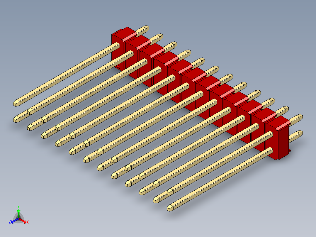 彩色公头100mil（2.54mm）系列-DS1021_red_2x12p_100mil_Type19_rev1.0正等轴测图
