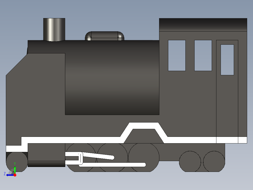 公园内蒸汽机车游乐设备的模型右视图