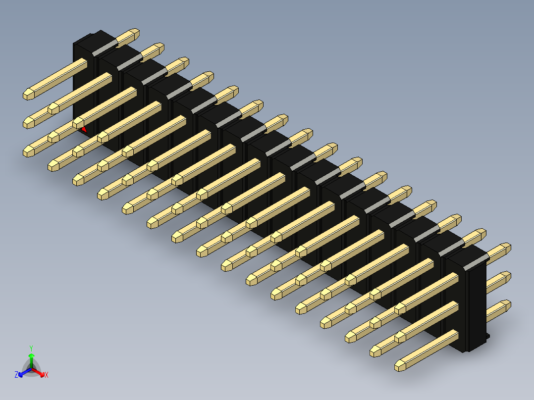 彩色公头100mil（2.54mm）系列-DS1021_black_3x16p_100mil_Type1_rev1.0正等轴测图