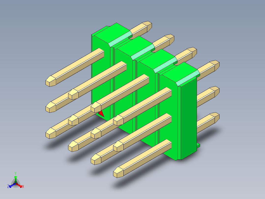 彩色公头100mil（2.54mm）系列-DS1021_green_3x04p_100mil_Type1_rev1.0正等轴测图