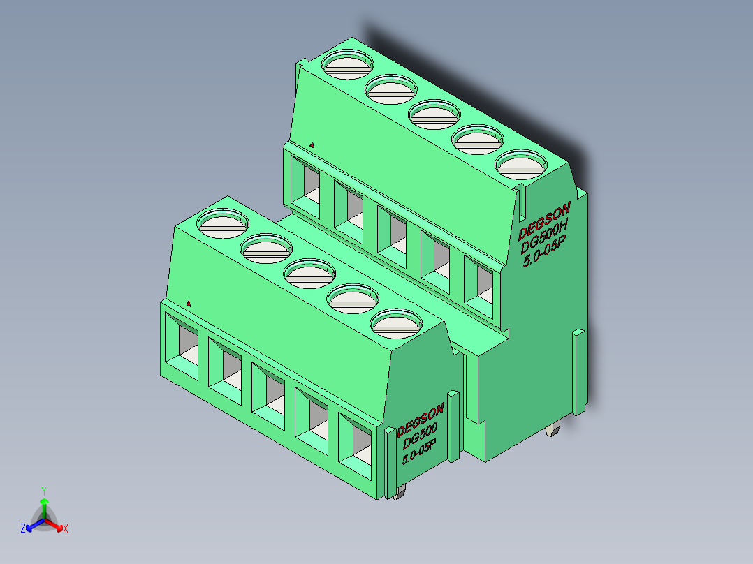 DEGSON DG500 系列 5.05.087.62mm 接线端子-DG500B-5.0-10P-14-00AH正等轴测图