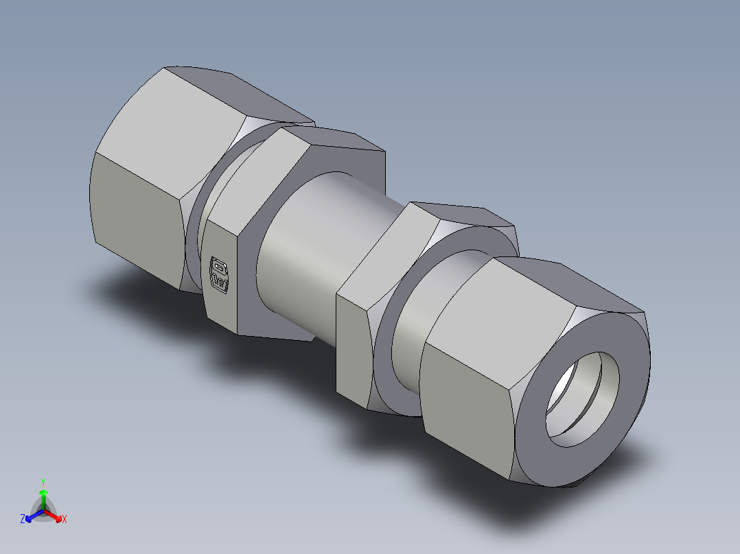 卡套式工业通用硬管接头EO_Bulkhead_union_SV12ZL71正等轴测图