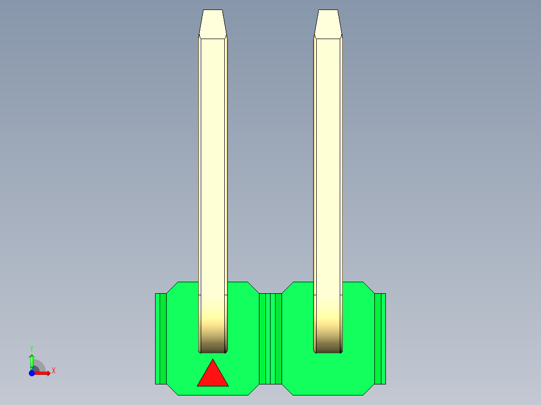 彩色公排针 100mil 2.54mm 系列-DS1022_green_02p_100mil_TypeU_rev1.0前视图
