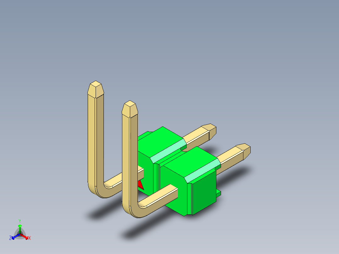 彩色公排针 100mil 2.54mm 系列-DS1022_green_02p_100mil_TypeU_rev1.0正等轴测图