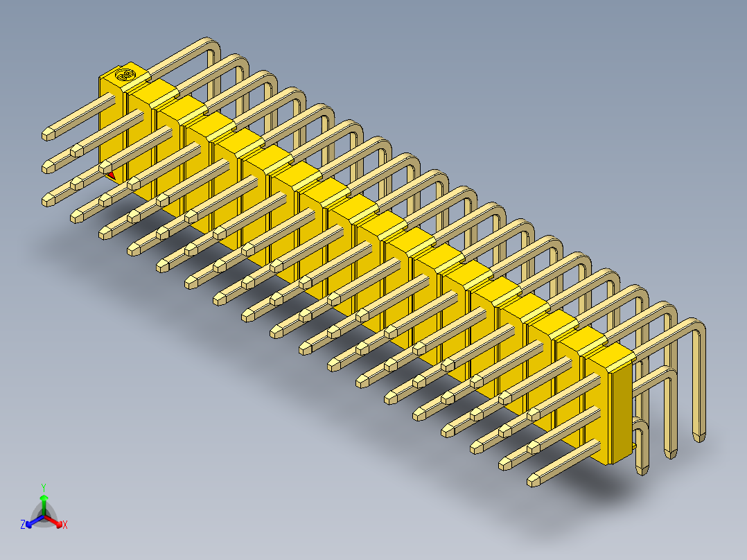 彩色公排针 100mil 2.54mm 系列-DS1022_yellow_3x18p_100mil_TypeD_rev1.0正等轴测图