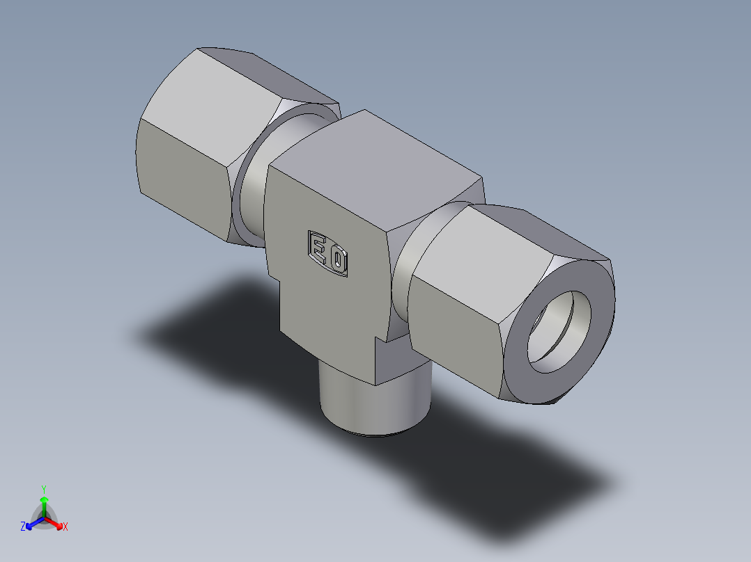 卡套式工业通用硬管接头EO_Male_stud_run_tee_TE08LLRCF正等轴测图