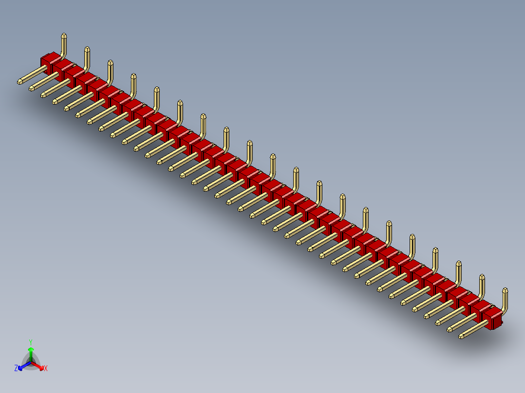 彩色公排针 100mil 2.54mm 系列-DS1022_red_39p_100mil_Type_SMT_R1_rev1.0正等轴测图