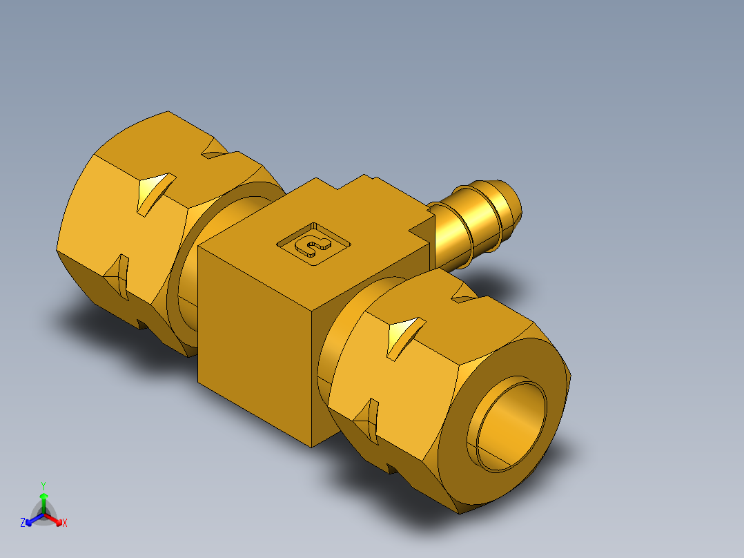 工业通用螺蚊管倒齿式工业硬管接头Tee233-4-4-4正等轴测图