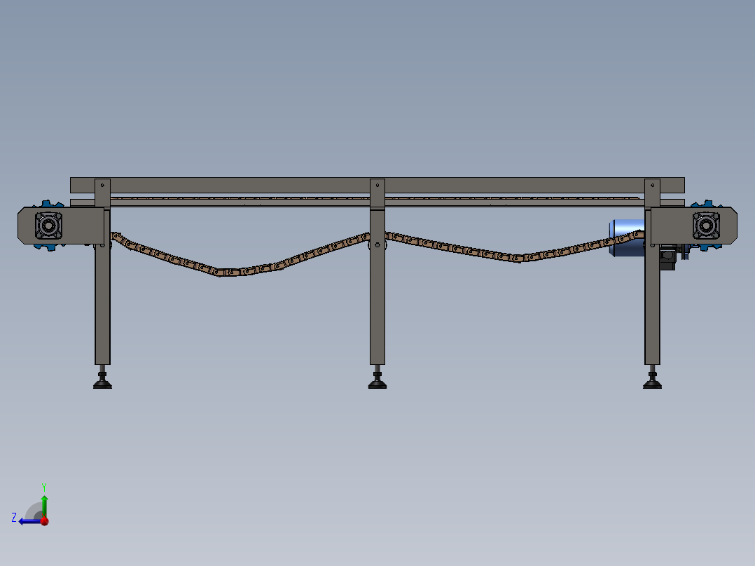 双排链条传送带3D图纸 非标自动化设备3D图纸3D模型右视图