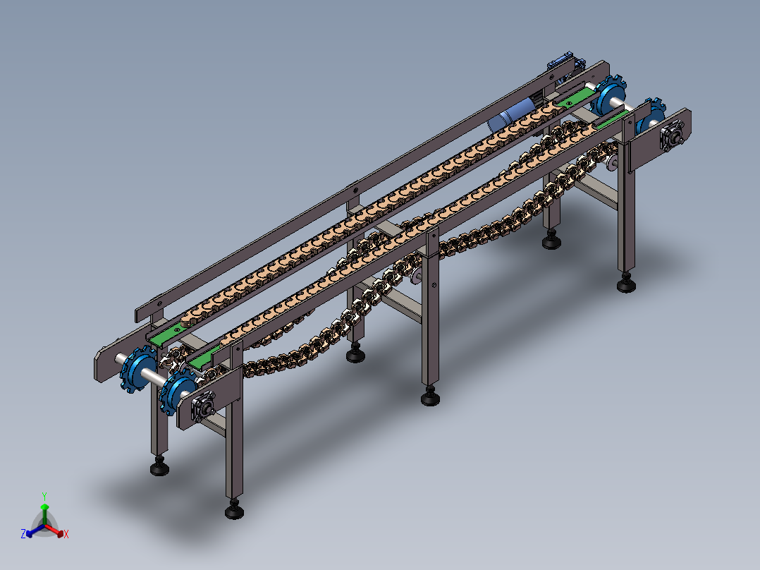 双排链条传送带3D图纸 非标自动化设备3D图纸3D模型正等轴测图