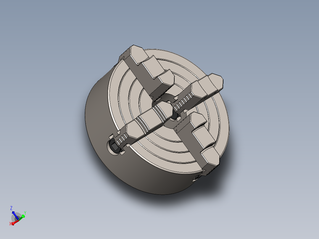 four-jaw-chuck四爪卡盘<span style='color: red'>3D</span>图纸 Solidworks设计