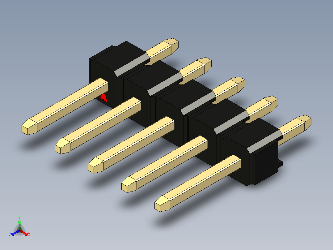 彩色公头100mil（2.54mm）系列-DS1021_black_1x05p_100mil_Type1_rev1.0正等轴测图