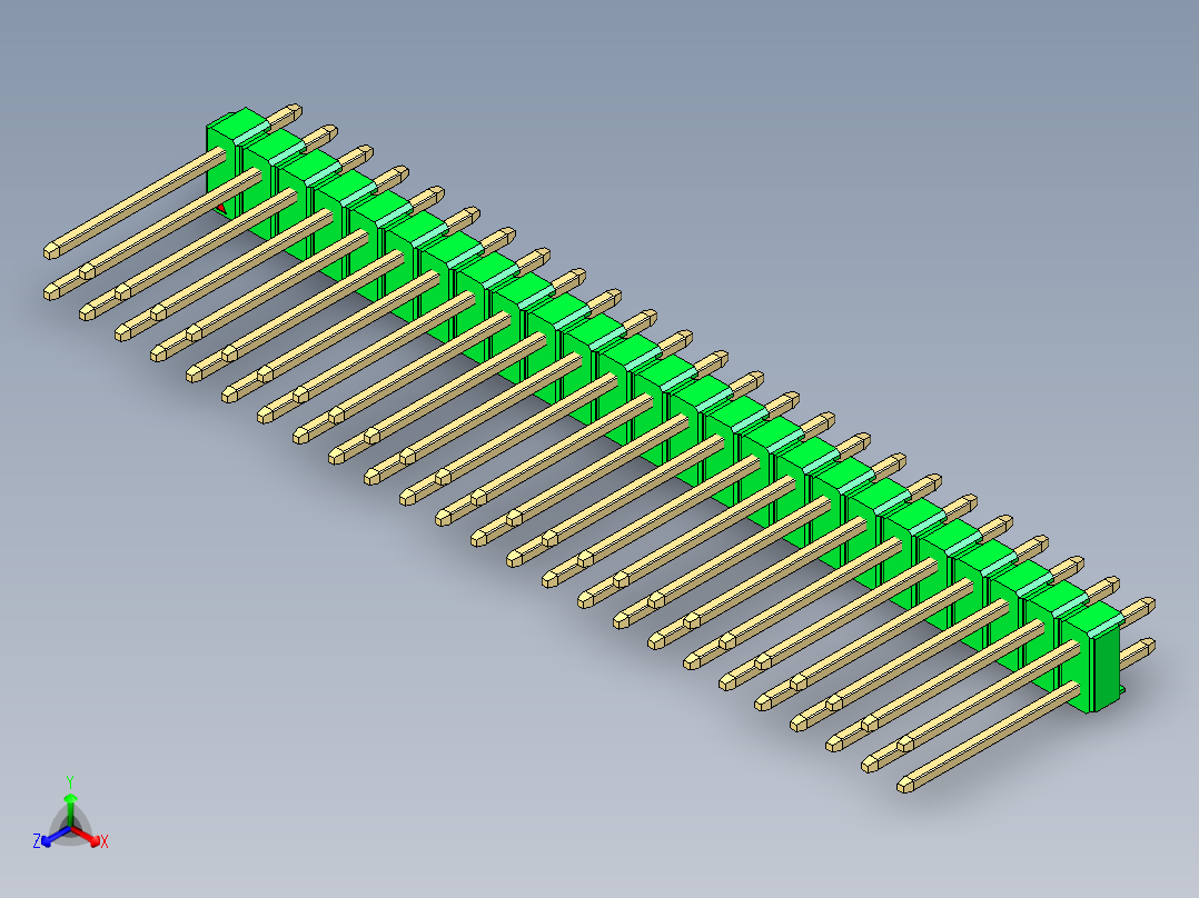 彩色公头100mil（2.54mm）系列-DS1021_green_2x25p_100mil_Type5_rev1.0正等轴测图