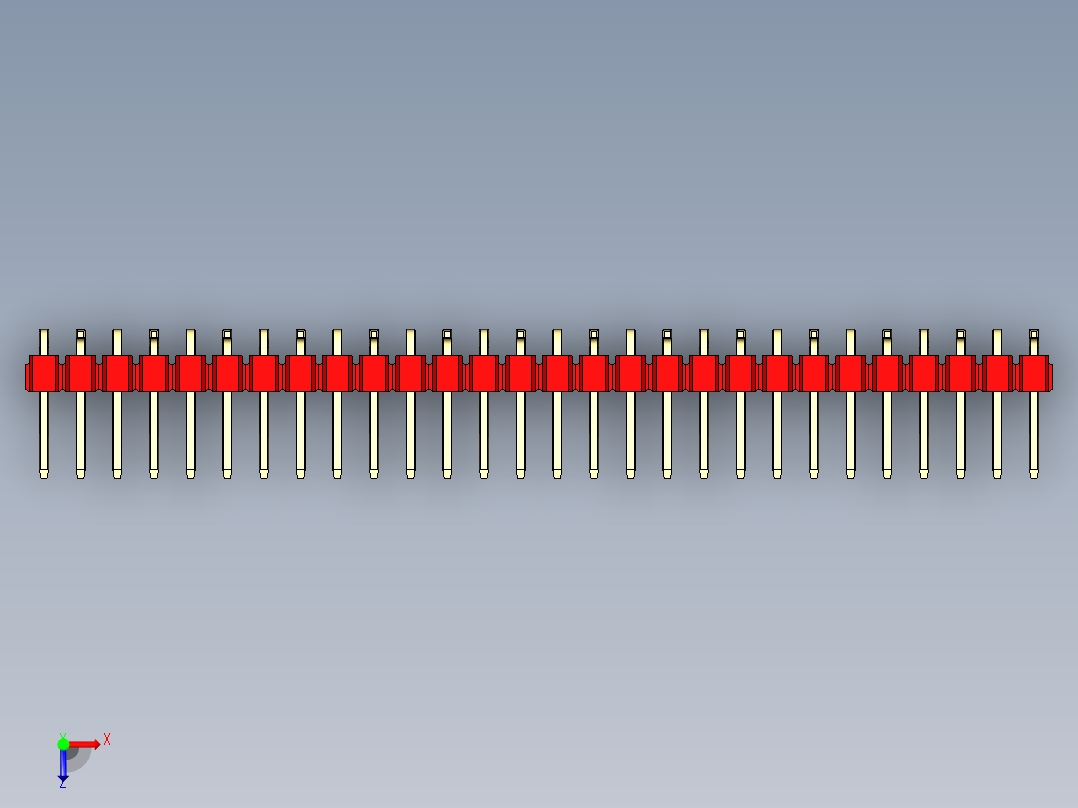 彩色公排针 100mil 2.54mm 系列-DS1022_red_28p_100mil_Type_SMT_R2_rev1.0俯视图
