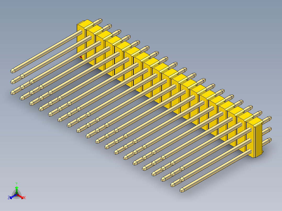 彩色公头100mil（2.54mm）系列-DS1021_yellow_3x19p_100mil_Type19_rev1.0正等轴测图