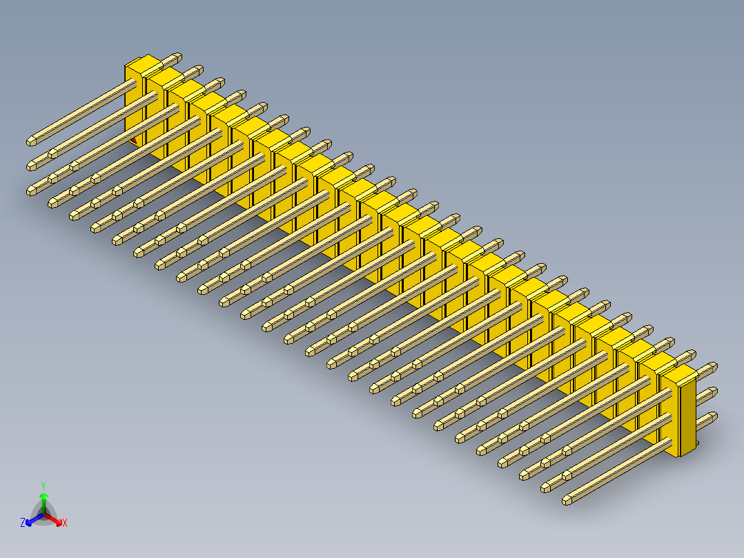 彩色公头100mil（2.54mm）系列-DS1021_yellow_3x26p_100mil_Type5_rev1.0正等轴测图