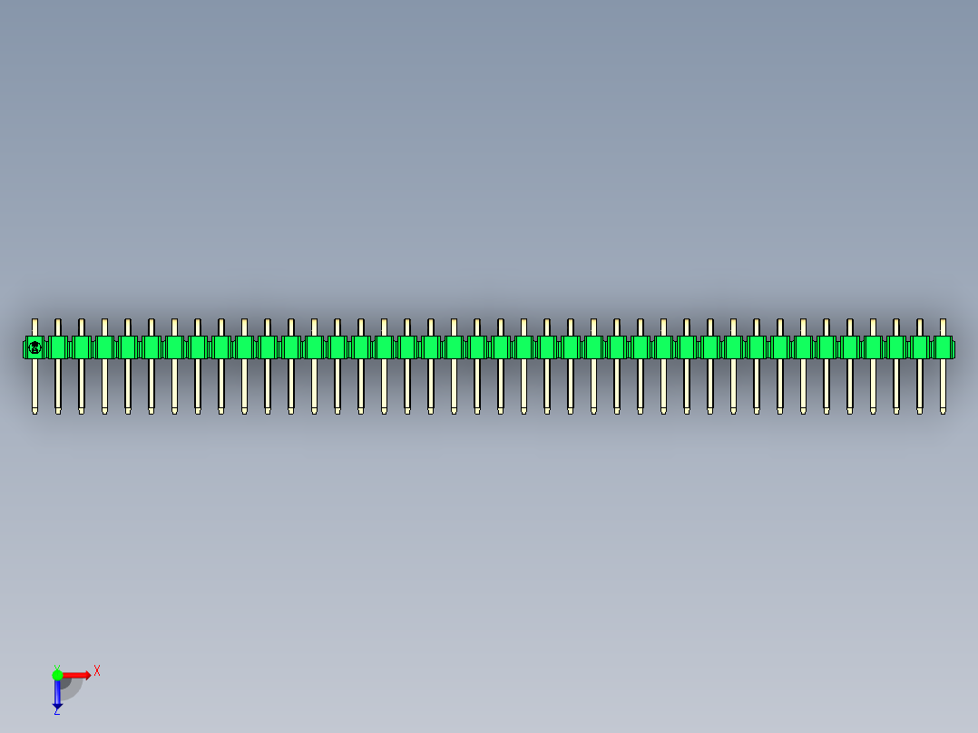 彩色公排针 100mil 2.54mm 系列-DS1022_green_1x40p_100mil_TypeD_rev1.0俯视图
