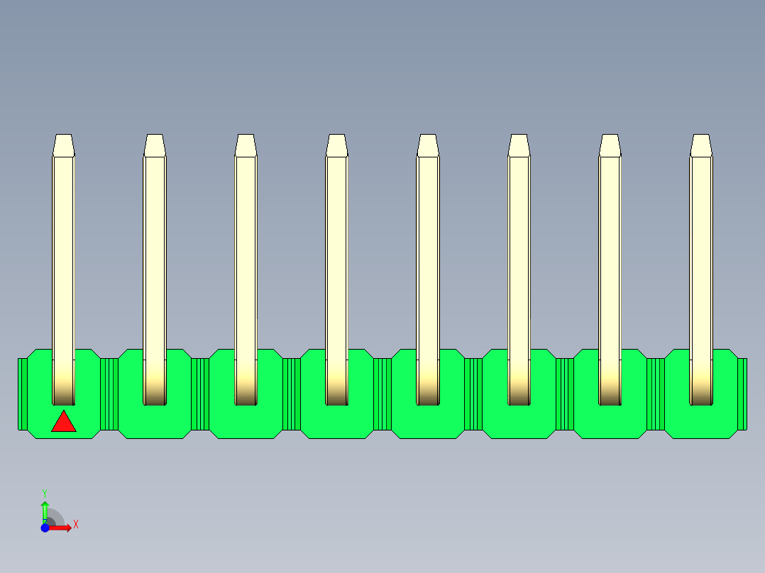 彩色公排针 100mil 2.54mm 系列-DS1022_green_08p_100mil_TypeU_rev1.0前视图