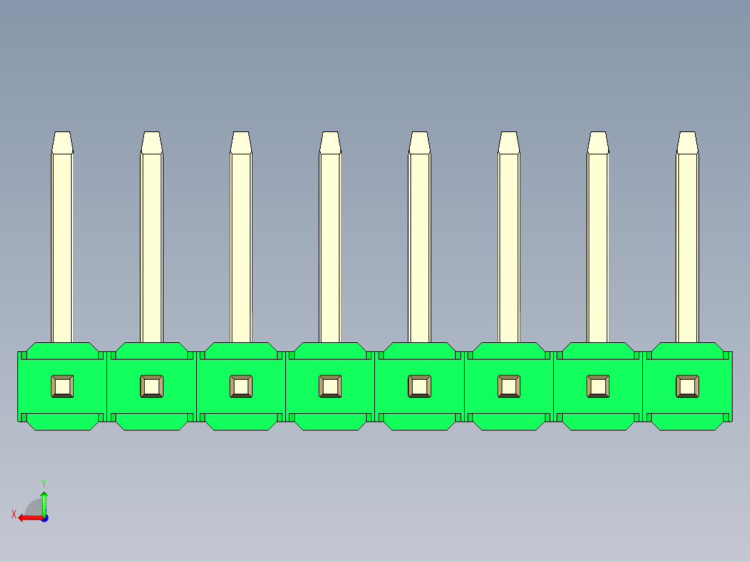 彩色公排针 100mil 2.54mm 系列-DS1022_green_08p_100mil_TypeU_rev1.0后视图