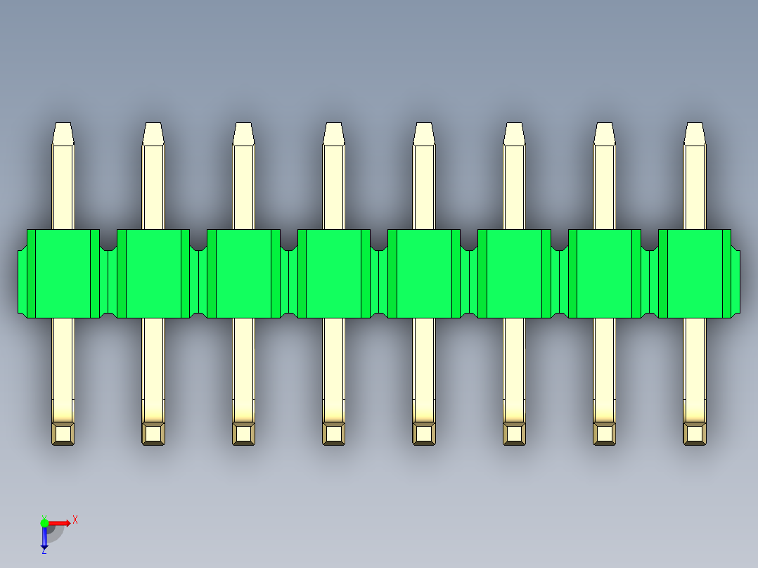 彩色公排针 100mil 2.54mm 系列-DS1022_green_08p_100mil_TypeU_rev1.0俯视图